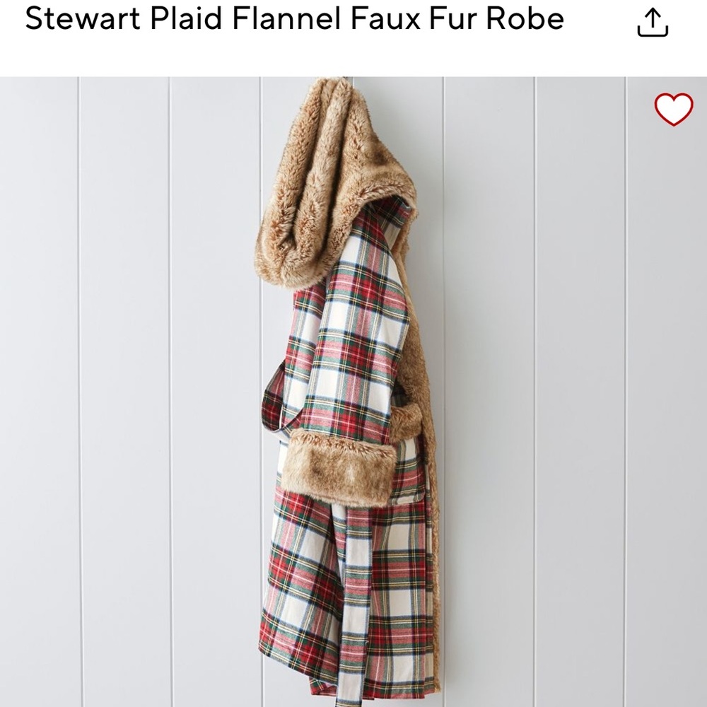 Pottery barn Stewart Plaid flannel faux fur robe and slippers